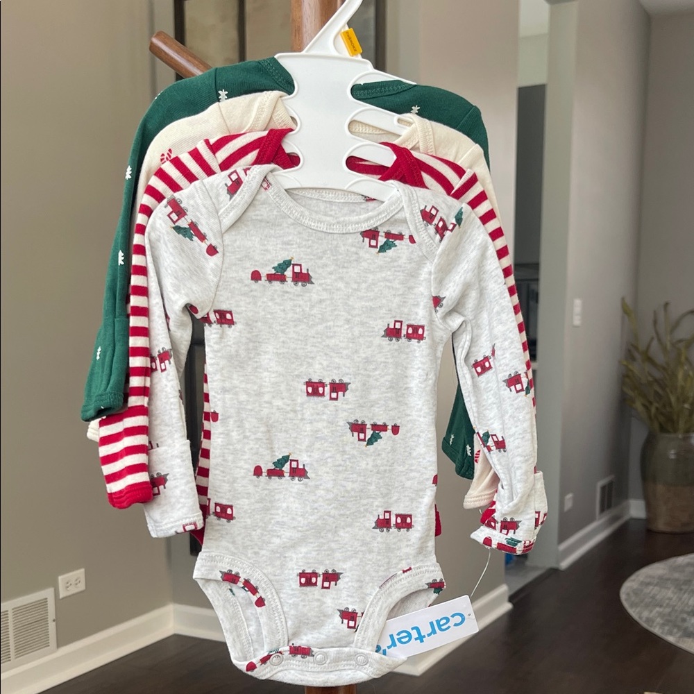 Carter's Festive Bodysuit Trio in Gray, Green, and Red